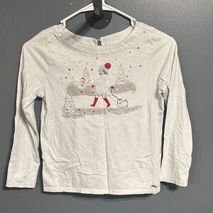 crown & ivy White Long Sleeve Kids Shirt with Festive Design